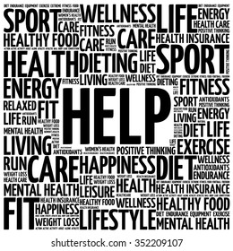 HELP word cloud background, health concept