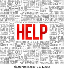 HELP word cloud background, health concept