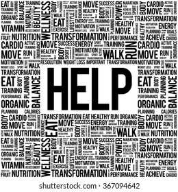 HELP word cloud background, health concept