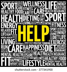 HELP word cloud background, health concept