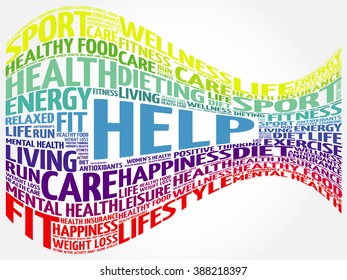 HELP word cloud background, health concept