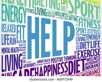 HELP word cloud background, health concept