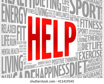 HELP word cloud background, health concept