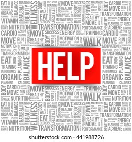 HELP word cloud background, health concept