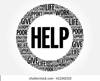 HELP word cloud collage, concept background