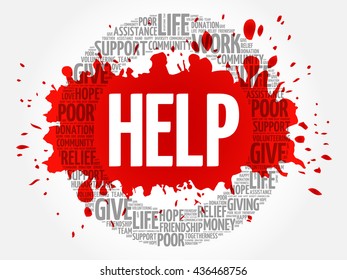 HELP word cloud collage, concept background