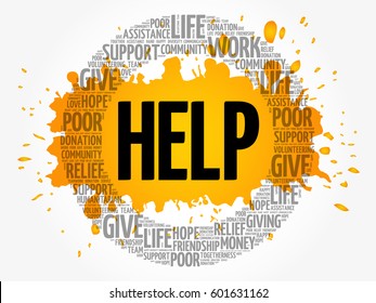 HELP word cloud collage, concept background