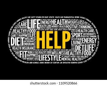 HELP word cloud collage, fitness, sport, health concept