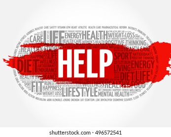 HELP word cloud collage, fitness, health concept