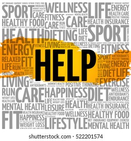 HELP word cloud collage, fitness, health concept