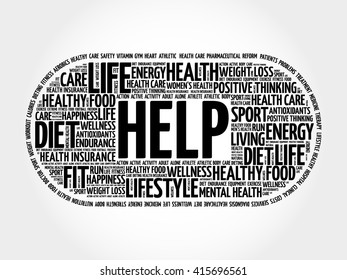 HELP word cloud, fitness, sport, health concept