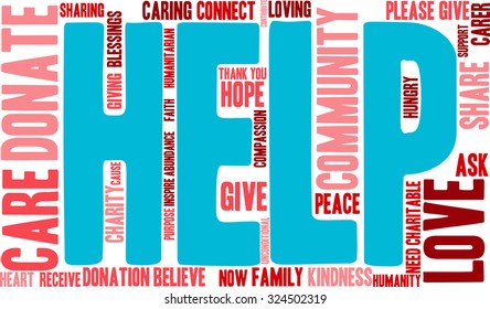 Help word cloud on a white background. 