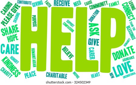 Help word cloud on a white background. 