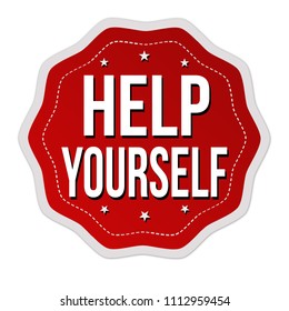 Help yourself label or sticker on white background, vector illustration