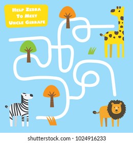 Ayuda a las cebras a encontrar el camino. Juego de mini maze para colección de niños. Juegos de animales salvajes para niños.