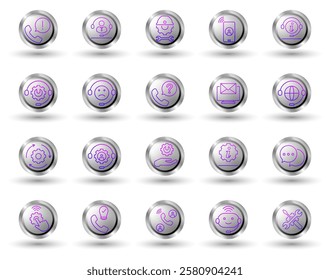 Helpdesk Automation gradient line icon set represents AI-based service automation and technical support. with white isolated button background and background.