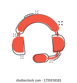 Helpdesk icon in comic style. Headphone cartoon vector illustration on white isolated background. Chat operator splash effect business concept.