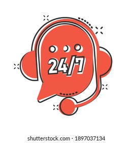 Helpdesk icon in comic style. Headphone cartoon vector illustration on white isolated background. Chat operator 24\7 splash effect business concept.