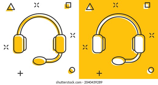 Helpdesk icon in comic style. Headphone cartoon vector illustration on white isolated background. Chat operator splash effect business concept.