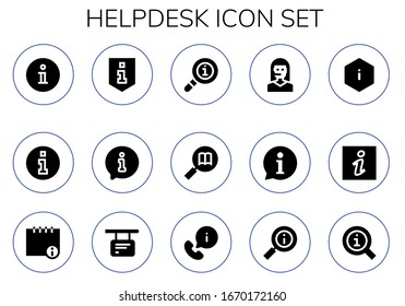 helpdesk icon set. 15 filled helpdesk icons.  Simple modern icons such as: Information, Info, Teleoperator