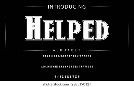 Helped Vintage decorative font. Lettering design in retro style with label. Perfect for alcohol labels, logos, shops and many other.