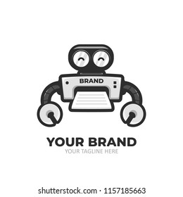 Helper Mascot character print printer robot icon logo illustration sticker cartoon style vector