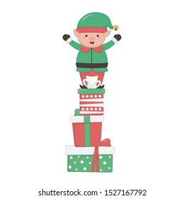 helper standing on pile gifts decoration merry christmas vector illustration