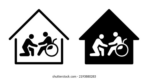 Helper Vector Icon Material Set Black And White To Support Wheelchairs In Home Care And Rehabilitation