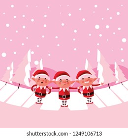 helpers santa claus for xmas with snowscape