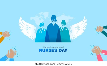 Helpful angel Nurses illustration. Happy International Nurses day. People clapping and appreciating.