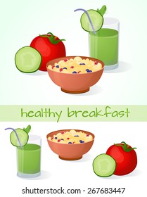 Helpful, breakfast, tomato, cucumber, cereals, porridge, berry juice drink