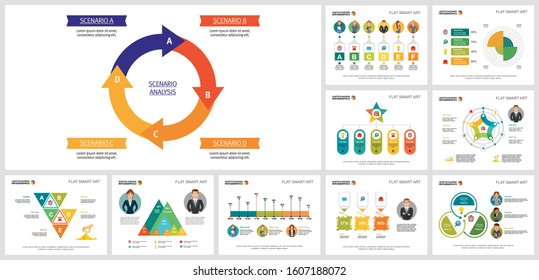 Helpful business chart design set for management template, monthly analysis, presentation, web. Business and development concept with cycle diagram, timeline, pie, flow, step, and percentage charts.