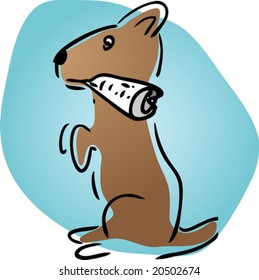 Helpful cartoon dog fetching newspaper, illustration sketch