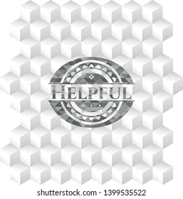 Helpful grey badge with geometric cube white background