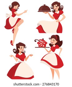 helpful housewife vector cartoon retro woman collection