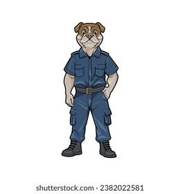 Personaje de caricatura de perro antropomórfico de la policía en uniforme