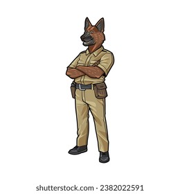 Personaje de caricatura de perro antropomórfico de la policía en uniforme