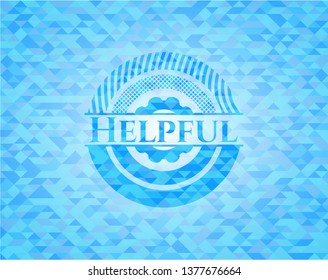 Helpful realistic sky blue emblem. Mosaic background