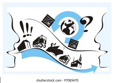 Helpful supplier explaining transportation to customer - a color logistics illustration set
