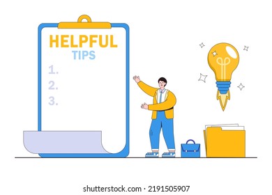 Helpful tips for business, quick trick, generate good idea, guidance to advance career or increase skills concepts. Smart businessman showcase secret information or advice to finding solution.