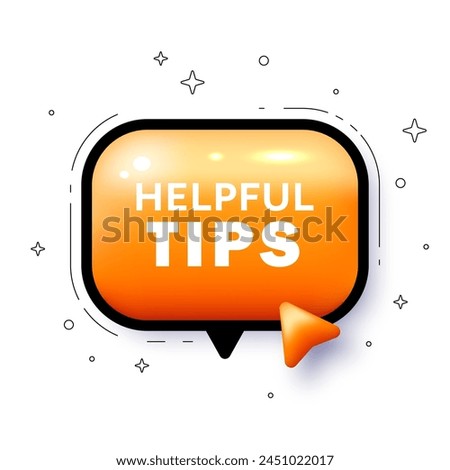 Helpful tips chat offer. Speech bubble cursor banner 3D. Text box balloon. Helpful tips tag. Education faq sign. Help assistance symbol. Offer speech bubble