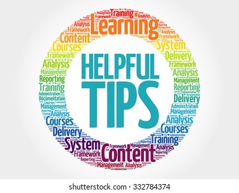 Helpful Tips circle stamp word cloud, business concept