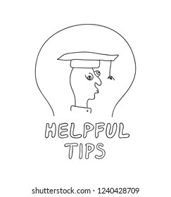 Helpful tips. Freehand drawn man. Vector illustration with doodle style. Creative design for avatar, communication and print.