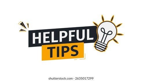 Helpful tips label design with light bulb and rays. 