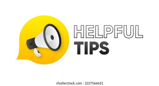 Helpful Tips message banner with megaphone. Vector illustration.