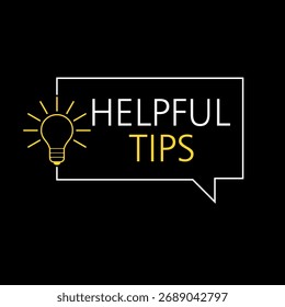 Bolha de mensagem de dicas úteis com ícone de lâmpada isolado no plano de fundo preto