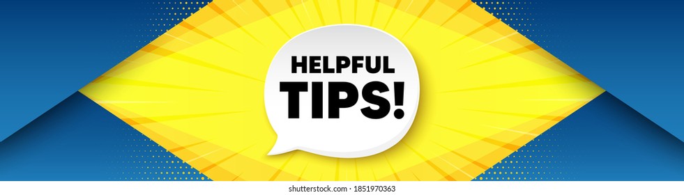 Helpful tips symbol. Background with offer speech bubble. Education faq sign. Help assistance. Best advertising coupon banner. Helpful tips badge shape message. Abstract yellow background. Vector