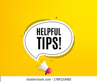 Helpful tips symbol. Megaphone banner with chat bubble. Education faq sign. Help assistance. Loudspeaker with speech bubble. Helpful tips promotion text. Social Media banner. Vector