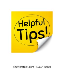 Helpful tips symbol. Sticker note with offer message. Education faq sign. Help assistance. Yellow sticker banner. Helpful tips badge shape. Post note. Adhesive offer paper sheet. Vector