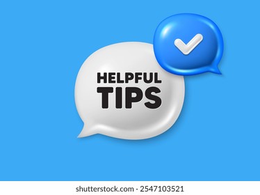 Marca de dicas úteis. Ícones 3d da bolha de fala da caixa de texto. Sinal de perguntas frequentes sobre educação. Símbolo de ajuda. Oferta de bate-papo de dicas úteis. Faixa de balão de fala. Balão de caixa de texto. Vetor